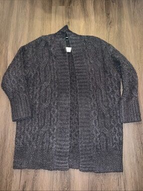 NWT Express Cable-Knit Open Cardigan in Dark Charcoal Gray
